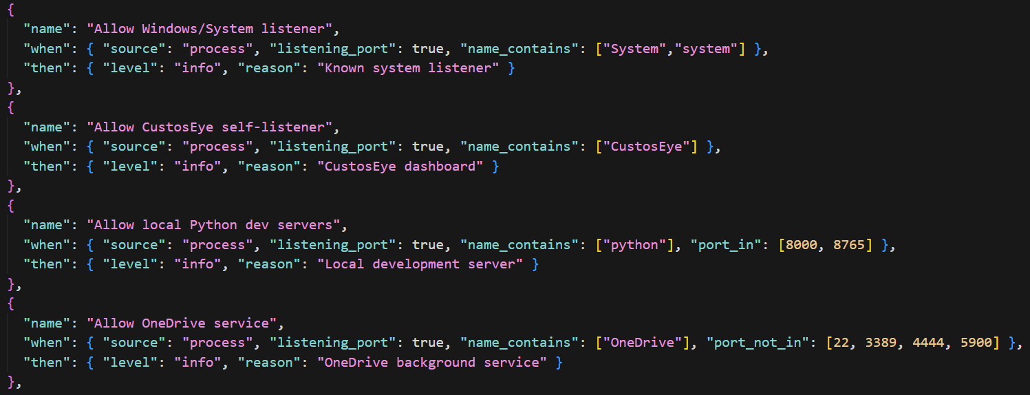 Example configuration file showing JSON structure